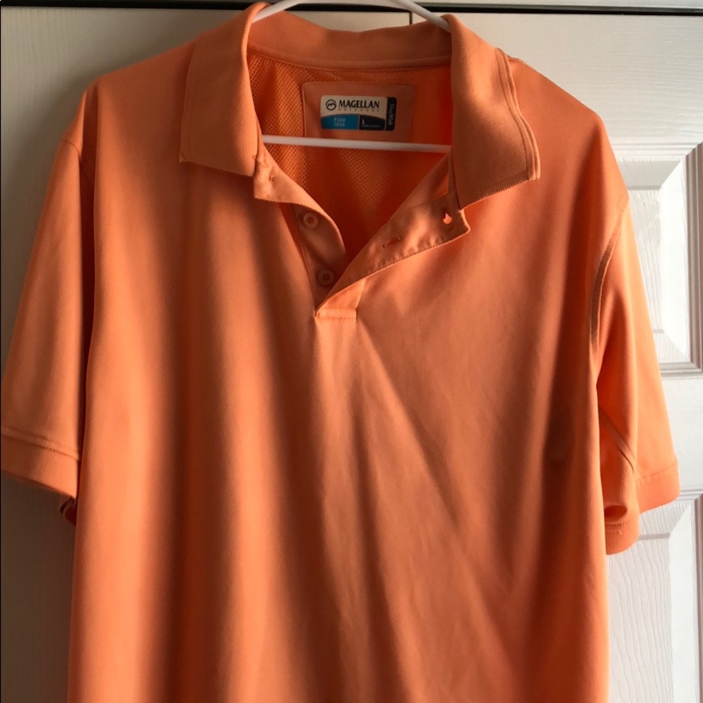 Men’s orange Magellan fishing polo size large